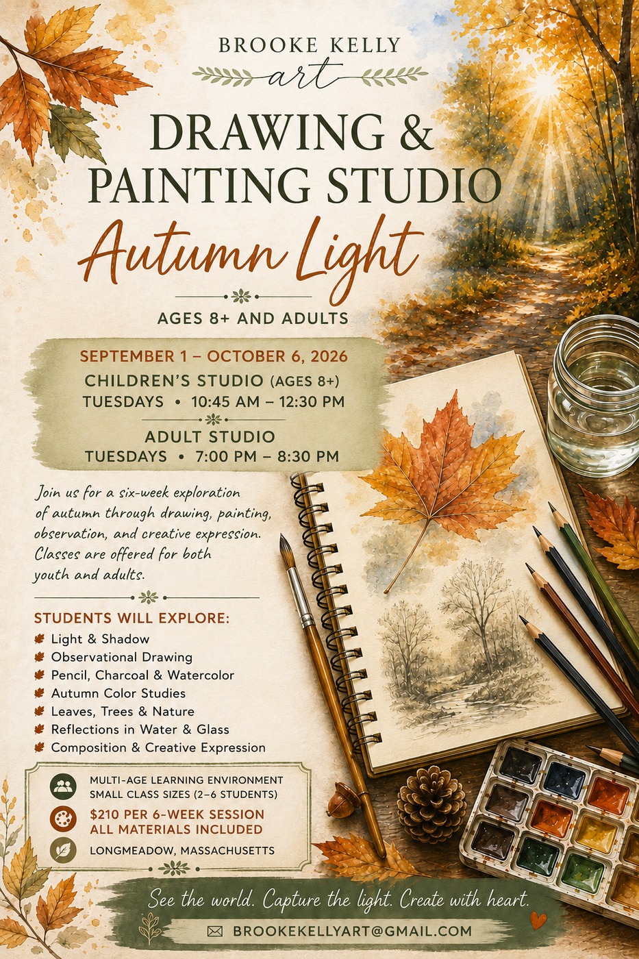 Drawing and Painting Studio Autumn Light class flyer for Autumn 2026.