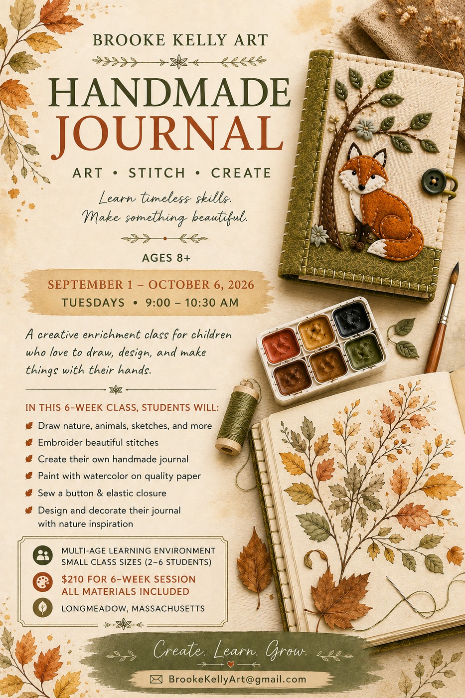 Handmade Journal class flyer for Autumn 2026.